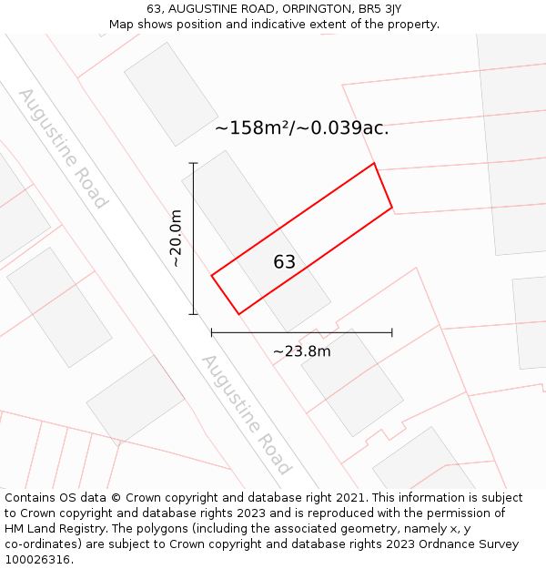63, AUGUSTINE ROAD, ORPINGTON, BR5 3JY: Plot and title map
