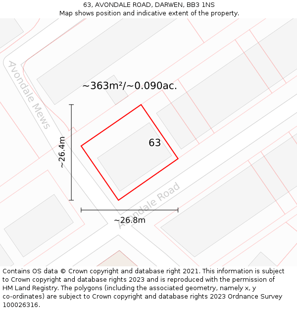63, AVONDALE ROAD, DARWEN, BB3 1NS: Plot and title map