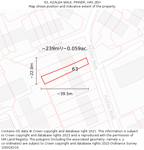 63, AZALEA WALK, PINNER, HA5 2EH: Plot and title map