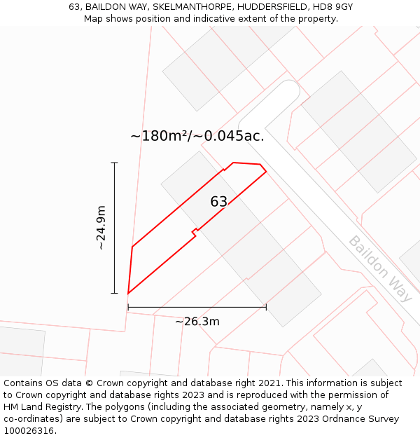 63, BAILDON WAY, SKELMANTHORPE, HUDDERSFIELD, HD8 9GY: Plot and title map