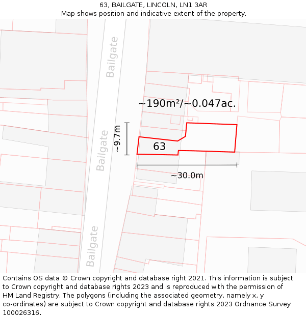 63, BAILGATE, LINCOLN, LN1 3AR: Plot and title map