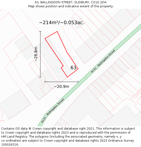 63, BALLINGDON STREET, SUDBURY, CO10 2DA: Plot and title map