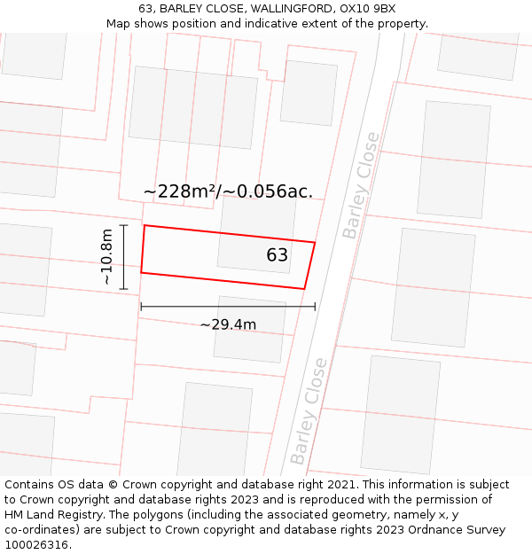 63, BARLEY CLOSE, WALLINGFORD, OX10 9BX: Plot and title map