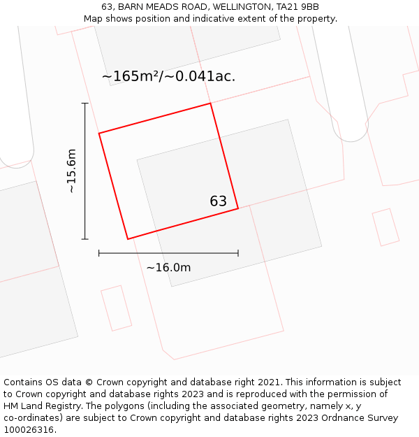 63, BARN MEADS ROAD, WELLINGTON, TA21 9BB: Plot and title map