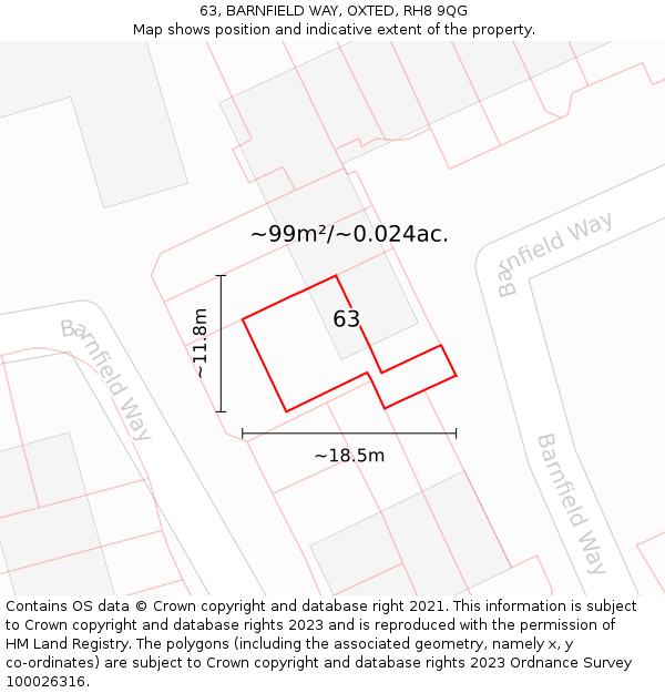 63, BARNFIELD WAY, OXTED, RH8 9QG: Plot and title map