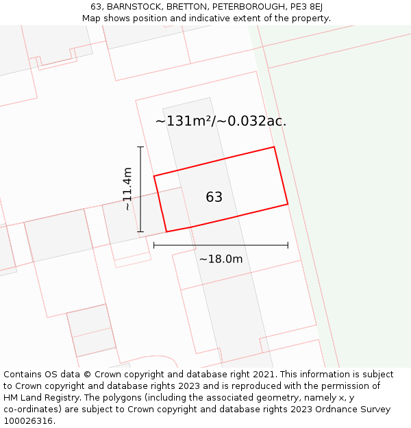 63, BARNSTOCK, BRETTON, PETERBOROUGH, PE3 8EJ: Plot and title map