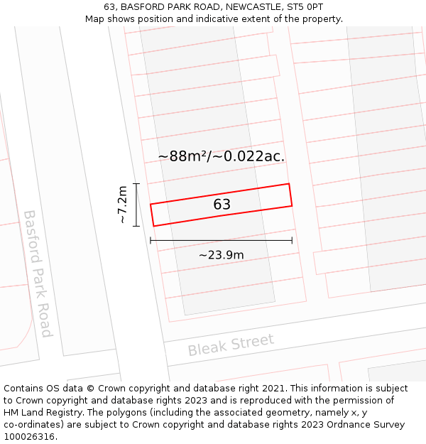 63, BASFORD PARK ROAD, NEWCASTLE, ST5 0PT: Plot and title map