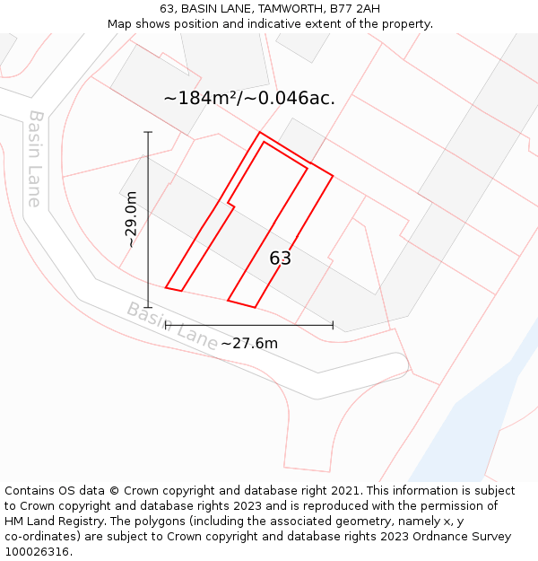63, BASIN LANE, TAMWORTH, B77 2AH: Plot and title map
