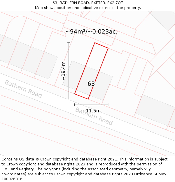 63, BATHERN ROAD, EXETER, EX2 7QE: Plot and title map