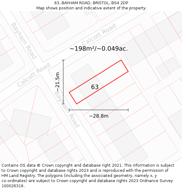 63, BAYHAM ROAD, BRISTOL, BS4 2DP: Plot and title map