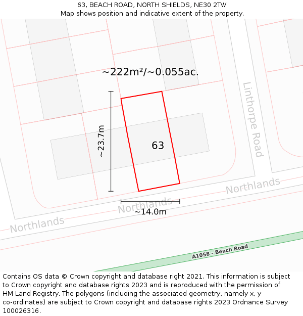 63, BEACH ROAD, NORTH SHIELDS, NE30 2TW: Plot and title map
