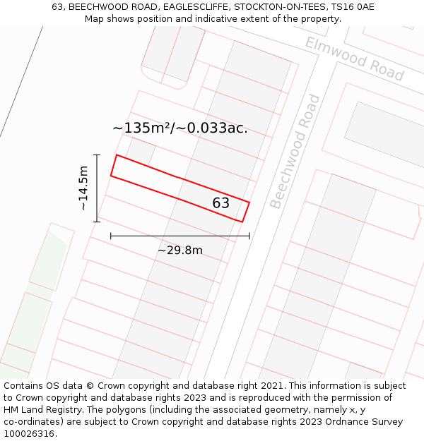 63, BEECHWOOD ROAD, EAGLESCLIFFE, STOCKTON-ON-TEES, TS16 0AE: Plot and title map