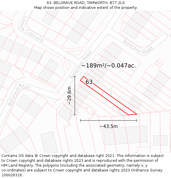63, BELGRAVE ROAD, TAMWORTH, B77 2LS: Plot and title map