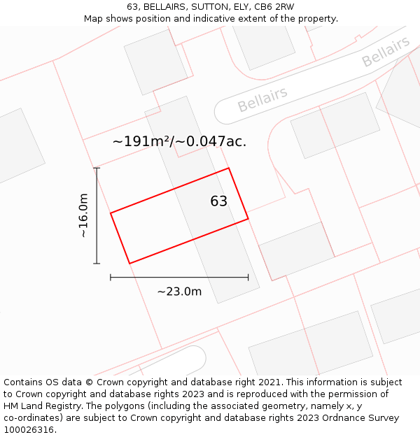 63, BELLAIRS, SUTTON, ELY, CB6 2RW: Plot and title map