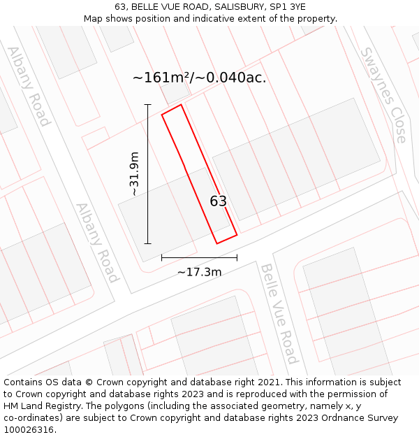 63, BELLE VUE ROAD, SALISBURY, SP1 3YE: Plot and title map