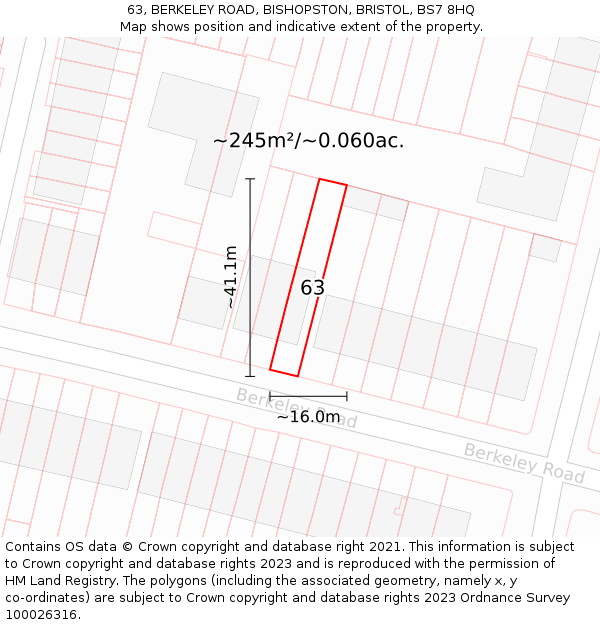 63, BERKELEY ROAD, BISHOPSTON, BRISTOL, BS7 8HQ: Plot and title map