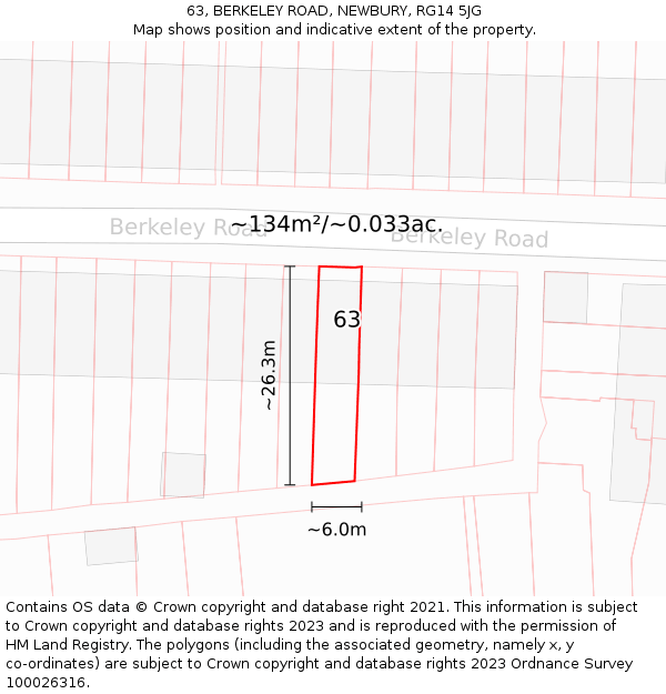 63, BERKELEY ROAD, NEWBURY, RG14 5JG: Plot and title map