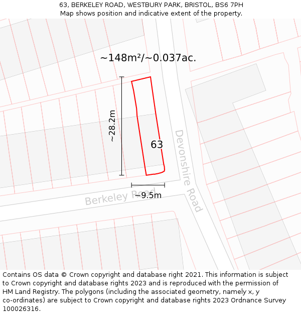 63, BERKELEY ROAD, WESTBURY PARK, BRISTOL, BS6 7PH: Plot and title map