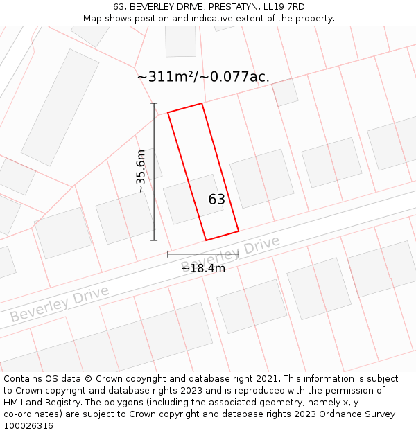 63, BEVERLEY DRIVE, PRESTATYN, LL19 7RD: Plot and title map