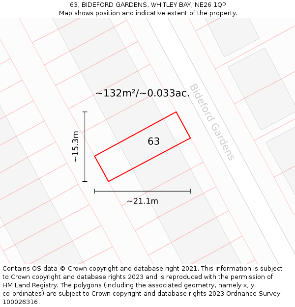63, BIDEFORD GARDENS, WHITLEY BAY, NE26 1QP: Plot and title map