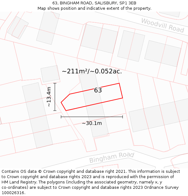 63, BINGHAM ROAD, SALISBURY, SP1 3EB: Plot and title map