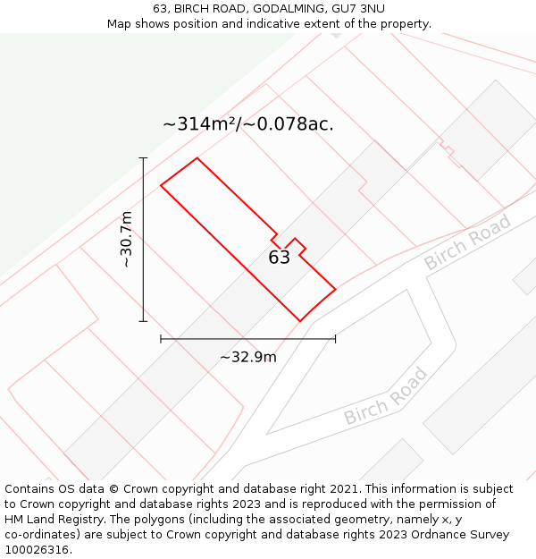63, BIRCH ROAD, GODALMING, GU7 3NU: Plot and title map