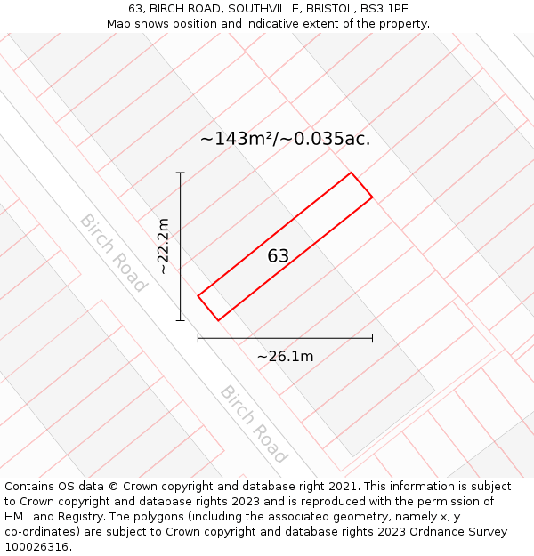 63, BIRCH ROAD, SOUTHVILLE, BRISTOL, BS3 1PE: Plot and title map