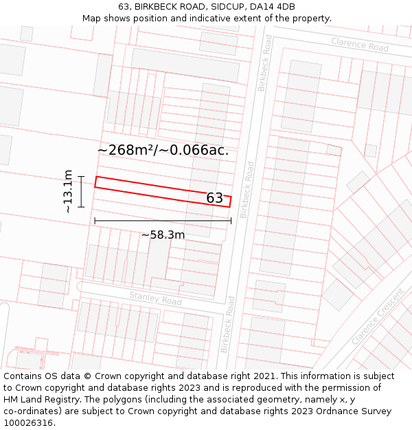 63, BIRKBECK ROAD, SIDCUP, DA14 4DB: Plot and title map