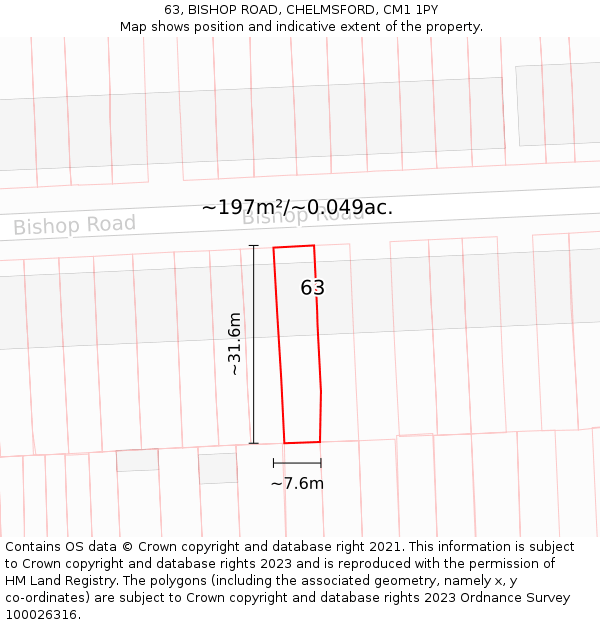 63, BISHOP ROAD, CHELMSFORD, CM1 1PY: Plot and title map