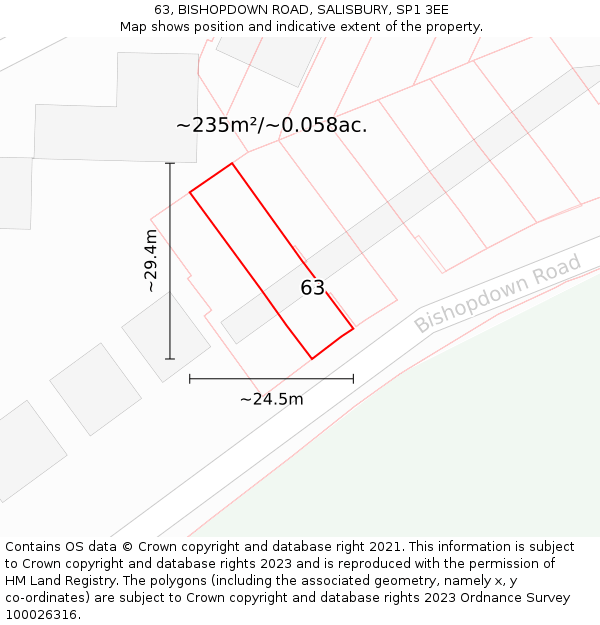 63, BISHOPDOWN ROAD, SALISBURY, SP1 3EE: Plot and title map