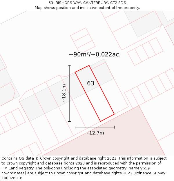 63, BISHOPS WAY, CANTERBURY, CT2 8DS: Plot and title map