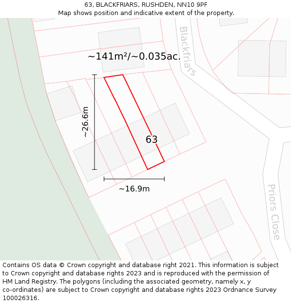 63, BLACKFRIARS, RUSHDEN, NN10 9PF: Plot and title map