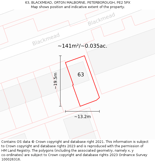 63, BLACKMEAD, ORTON MALBORNE, PETERBOROUGH, PE2 5PX: Plot and title map
