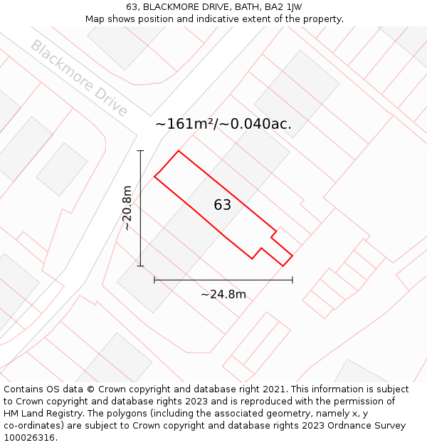 63, BLACKMORE DRIVE, BATH, BA2 1JW: Plot and title map