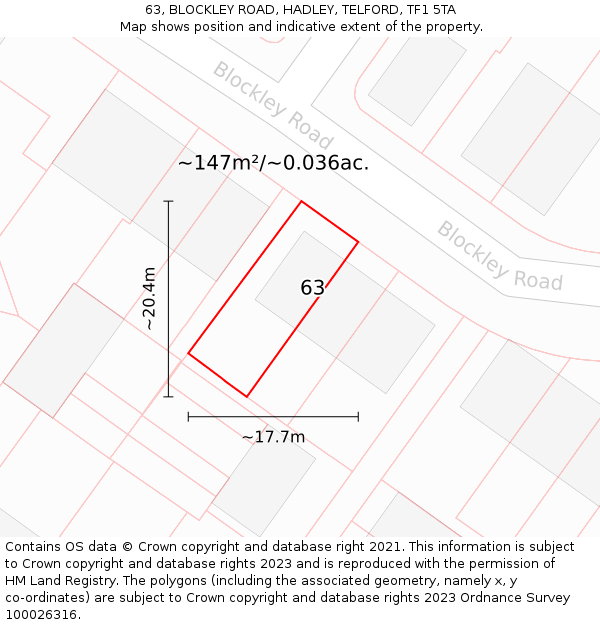 63, BLOCKLEY ROAD, HADLEY, TELFORD, TF1 5TA: Plot and title map