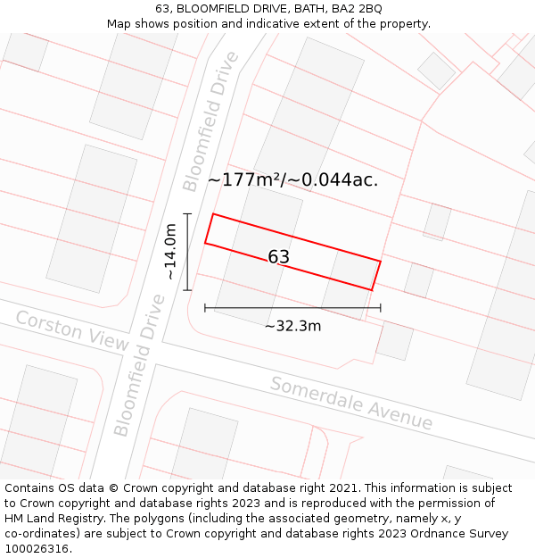63, BLOOMFIELD DRIVE, BATH, BA2 2BQ: Plot and title map