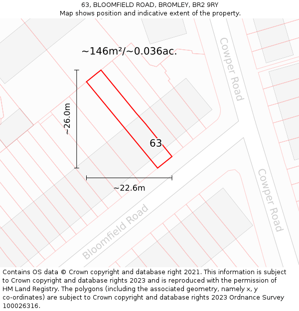 63, BLOOMFIELD ROAD, BROMLEY, BR2 9RY: Plot and title map