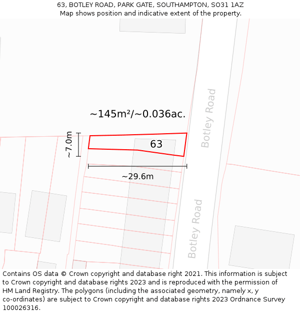 63, BOTLEY ROAD, PARK GATE, SOUTHAMPTON, SO31 1AZ: Plot and title map