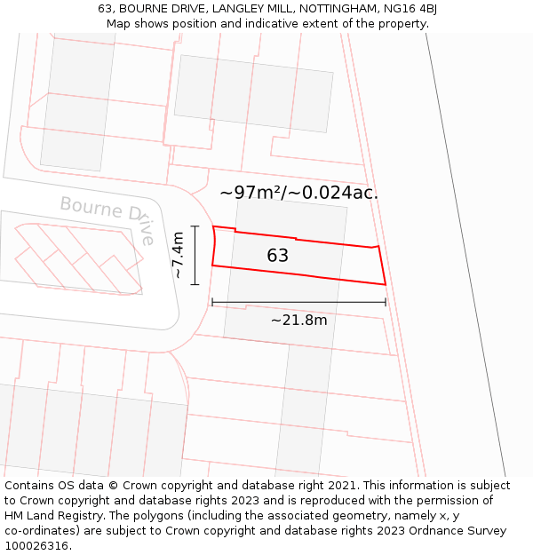 63, BOURNE DRIVE, LANGLEY MILL, NOTTINGHAM, NG16 4BJ: Plot and title map