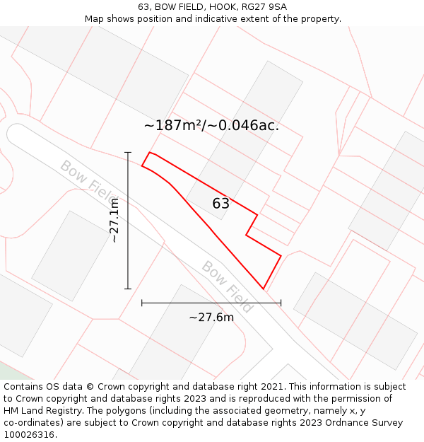 63, BOW FIELD, HOOK, RG27 9SA: Plot and title map