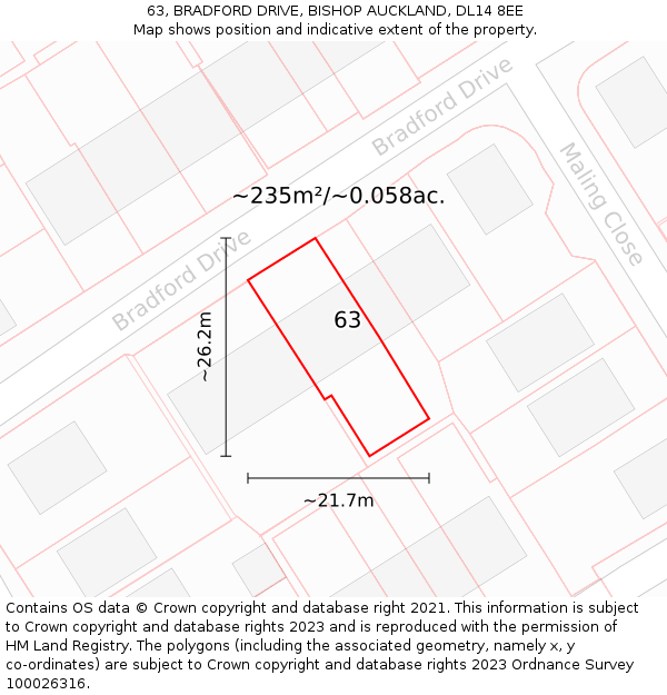 63, BRADFORD DRIVE, BISHOP AUCKLAND, DL14 8EE: Plot and title map