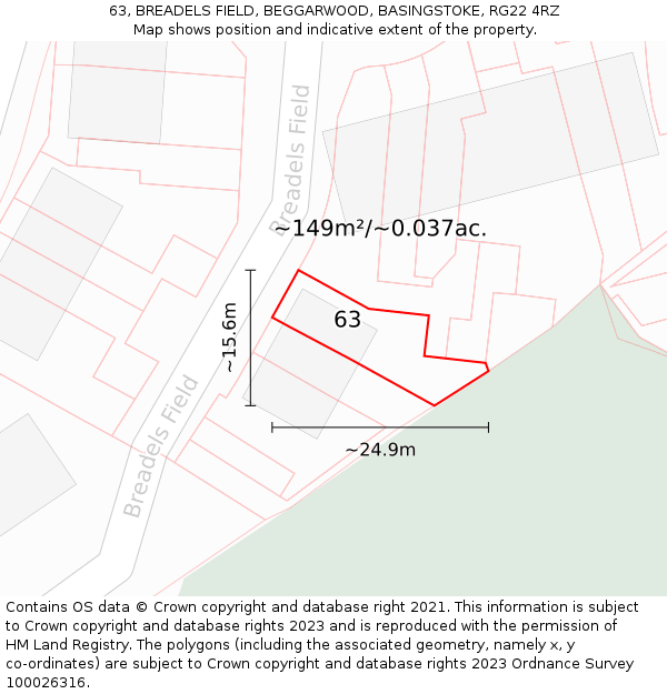 63, BREADELS FIELD, BEGGARWOOD, BASINGSTOKE, RG22 4RZ: Plot and title map