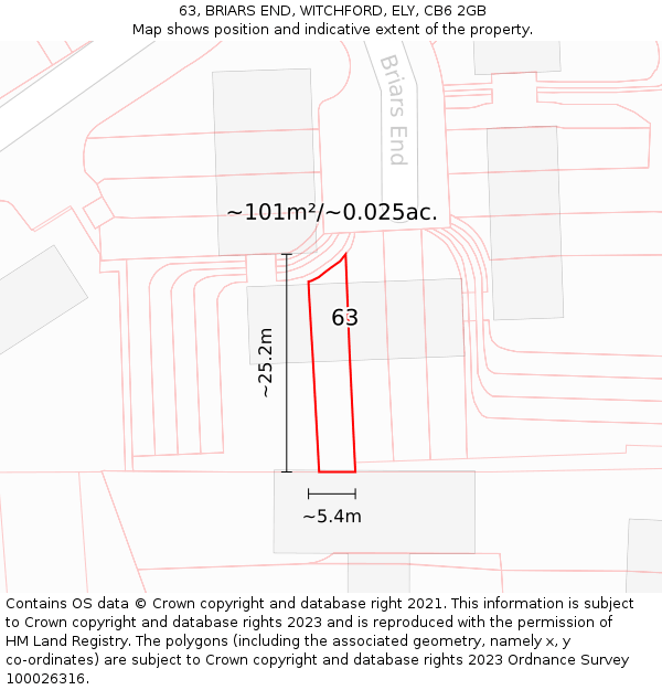 63, BRIARS END, WITCHFORD, ELY, CB6 2GB: Plot and title map