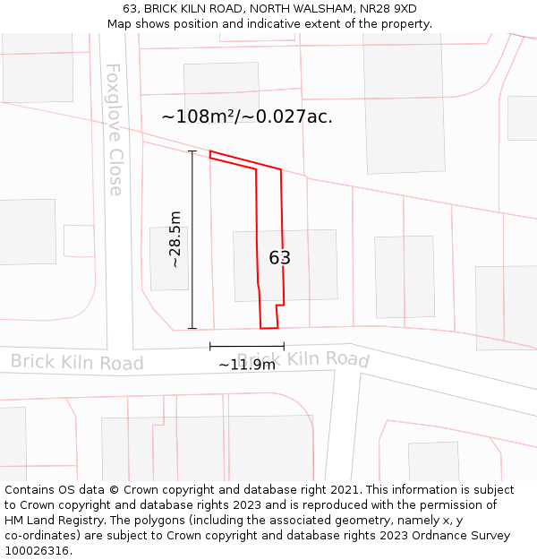 63, BRICK KILN ROAD, NORTH WALSHAM, NR28 9XD: Plot and title map