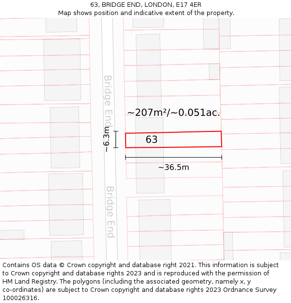 63, BRIDGE END, LONDON, E17 4ER: Plot and title map