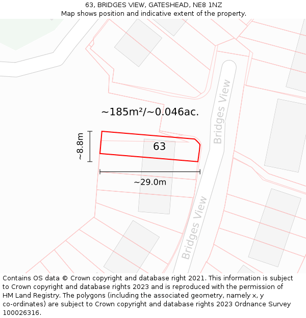 63, BRIDGES VIEW, GATESHEAD, NE8 1NZ: Plot and title map