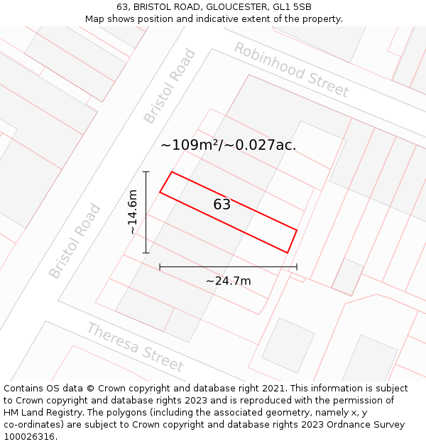 63, BRISTOL ROAD, GLOUCESTER, GL1 5SB: Plot and title map