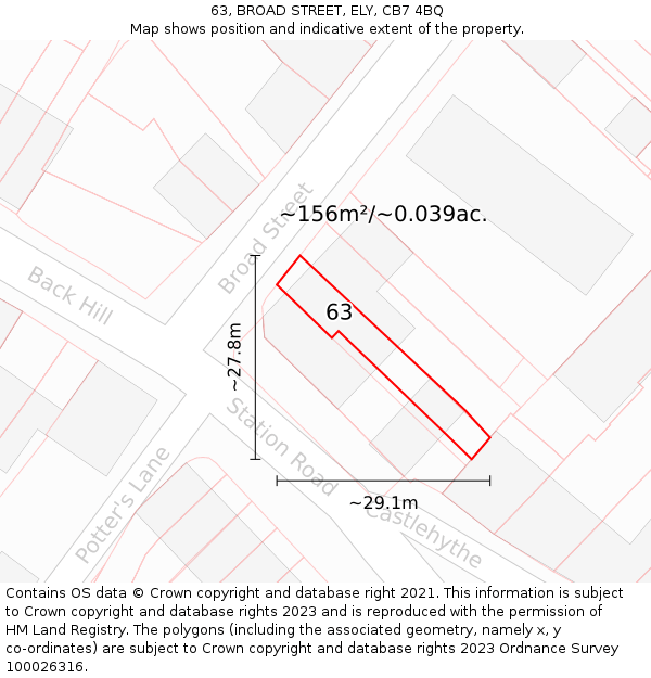 63, BROAD STREET, ELY, CB7 4BQ: Plot and title map