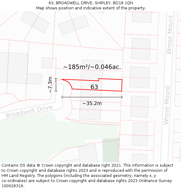 63, BROADWELL DRIVE, SHIPLEY, BD18 1QN: Plot and title map