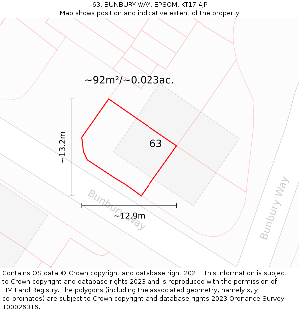 63, BUNBURY WAY, EPSOM, KT17 4JP: Plot and title map